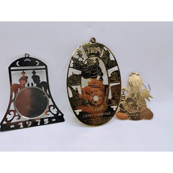 3 Vintage LILLIAN VERNON Brass Christmas Ornament  Lucarelle 1970s-80s Gold Tone - Picture 1 of 10